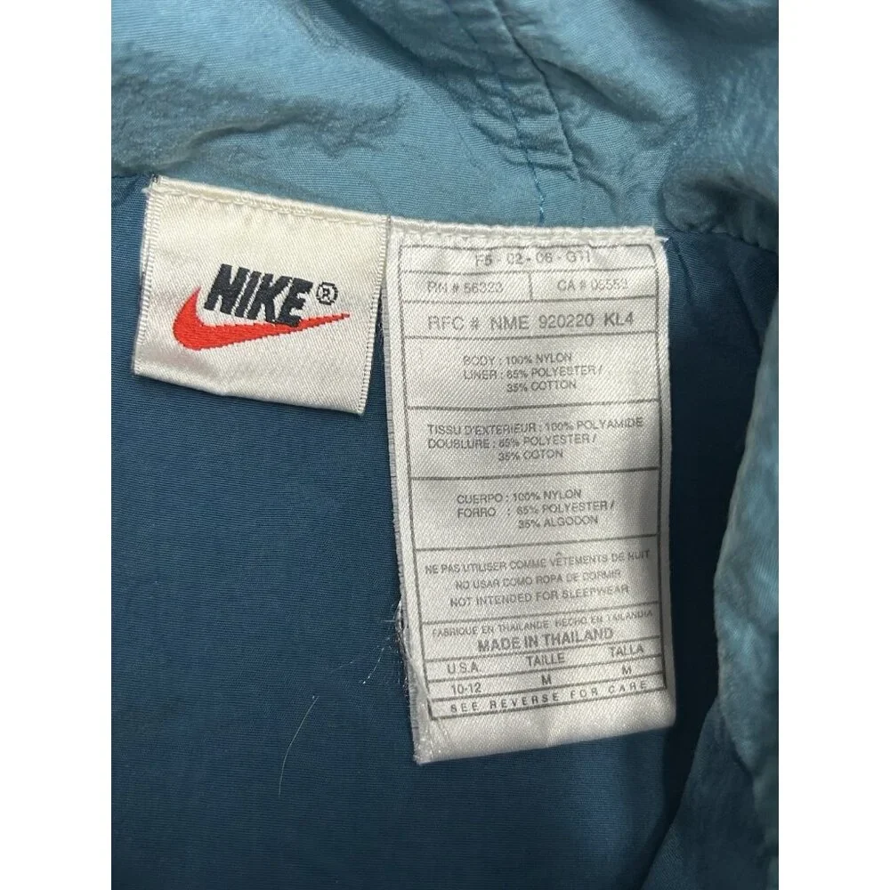 Vintage 90s Nike Jacket Women Medium 10-12 Teal Blue Track Windbreaker Boxy Coat